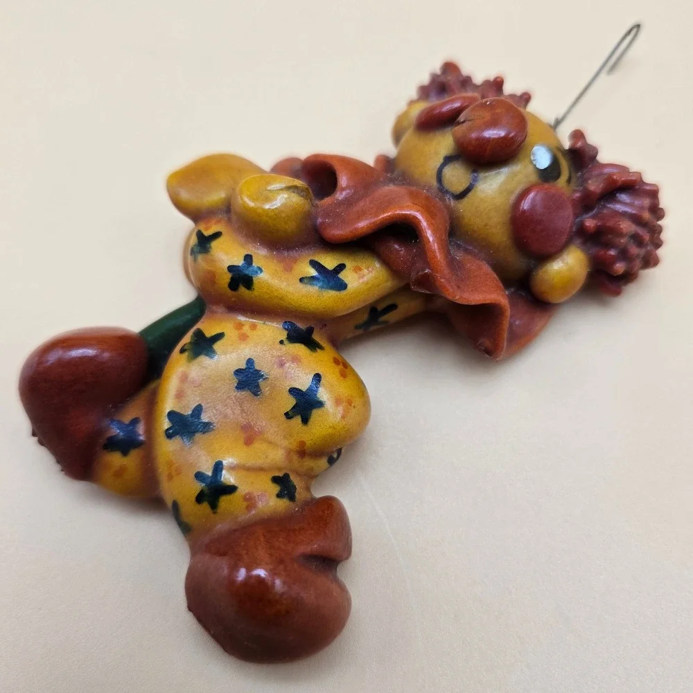 Vintage Clown Ornament Hand Painted Circus Decor Yellow Star Costume Collectible